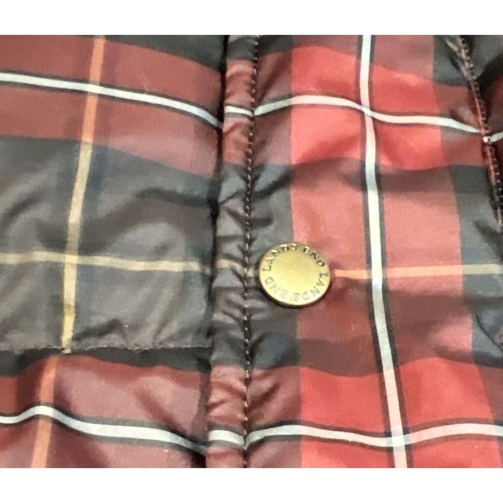 Lands End Down Snap Button Puffer Vest Red Rust Brown Plaid Mens Large 42-44 - Picture 6 of 8